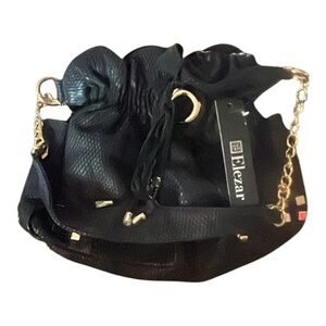 Black Women's leather bag- fun pattern inside!